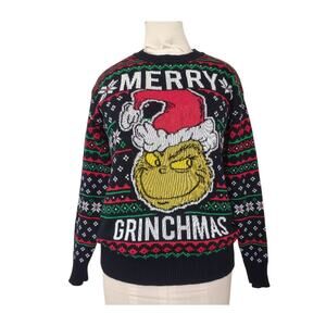 THE GRINCH Christmas Sweater Juniors Size L (11/13) Black Red Green Holidays